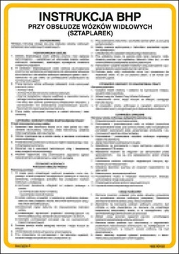 INSTRUKCJA BHP PRZY OBSŁUDZE WÓZKÓW WIDŁOWYCH (SZTAPLAREK) 25x35 CM PCV