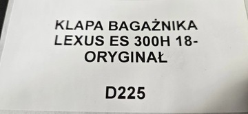 VÍKO KUFRU KUFRU LEXUS ES 300H 2018- ORIGINÁLNÍ