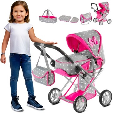 WÓZEK DLA LALEK GŁĘBOKI SPACERÓWKA GONDOLA 3w1 KINDERPLAY TORBA POŚCIEL