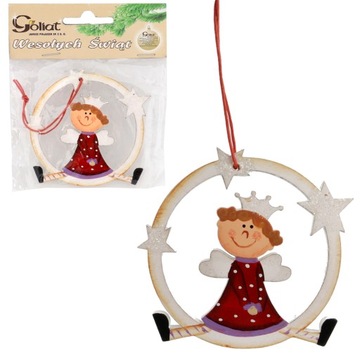 ZAWIESZKA DREWNIANA ANIOŁ W KOLE WITRAŻYK