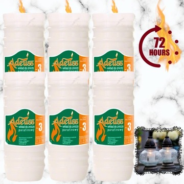 ZNICZ PARAFINOWY WKŁAD do zniczy 3 dni palenia ADEUSS 6 sztuk