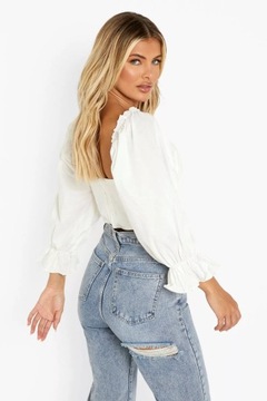 BOOHOO CZARNY CROP TOP BLUZKA Z BUFIASTYMI RĘKAWAMI W STYLU GORSET M 38