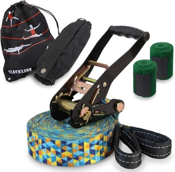 ZESTAW DO CHODZENIA PO LINIE SLACKLINE DO ZAWIESZENIA NA DRZEWIE DO OGRODU