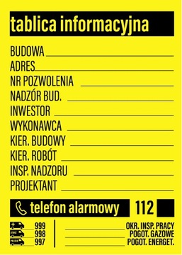 TABLICA BUDOWLANA INFORMACYJNA 50X70 na budowę