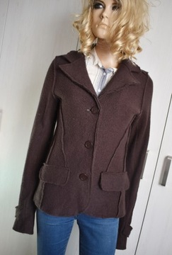 Marynarka żakiet blazer 36 S wełniana elegancka wełna 100% ciepła slim brąz