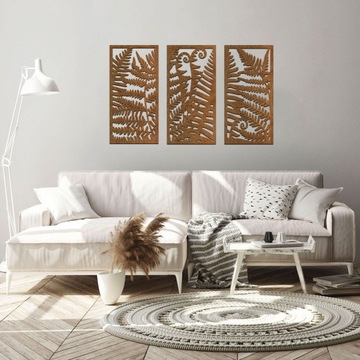 Panele Ścienne, Drewniany Tryptyk LIŚCIE PAPROCI