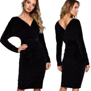 SUKIENKA DAMSKA ELEGANCKA WIECZOROWA MIDI KOPERTOWA WELUROWA CZARNA XL 42