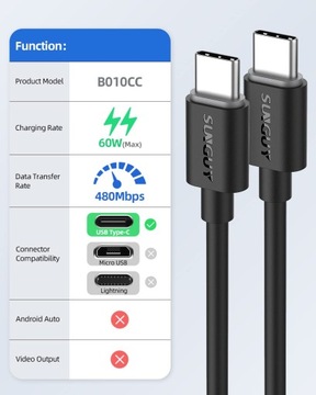 КАБЕЛЬ USB C-USB C 60 Вт, 2X0,3 м