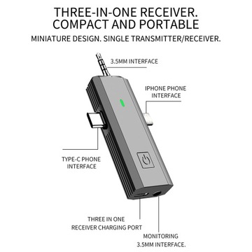 Mini Wireless Lavalier Microphone 3 in 1 Receiver