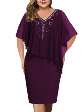 Trendy Sukienka Plus Size Z Ozdobnymi Aplikacjami I Wdziękiem Dekoltu V