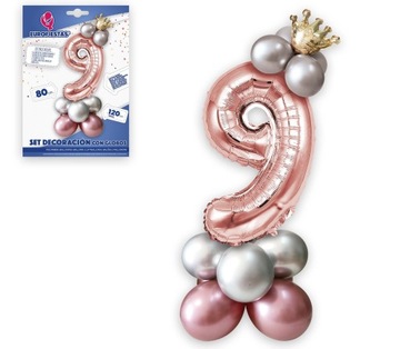 BALON FOLIOWY ROSE GOLD CYFRA 9 DZIEWIĘĆ 15 balonó