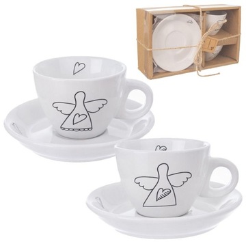 Filiżanka ze spodkiem ceramiczna biała 90 ml 2 szt.