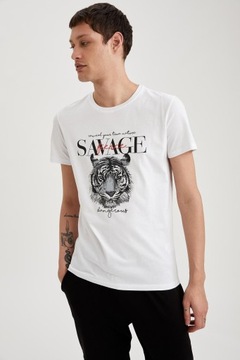 BIAŁY T-SHIRT KOSZULKA KRÓTKI RĘKAW SLIM FIT BAWEŁNA NADRUK DEFACTO XL