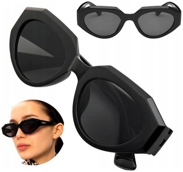 Kobiece Przeciwsłoneczne Okulary pilotki Kocie geometryczne czarne glamour