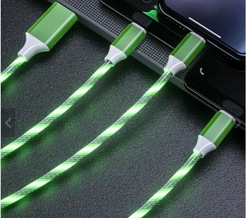 Świecący kabel USB 3 w 1 8Pin Micro Type-C Zielony