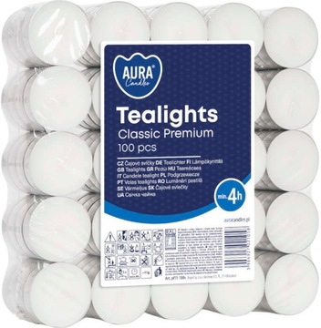 Świece tealight białe bezzapachowe 4h 100 sztuk