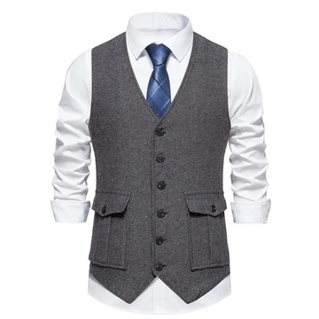 Men'S Casual Classic Suit Vest Retro Herringbone L