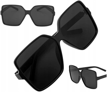 kwadratowe Damskie Okulary muchy przeciwsłoneczne geometryczne duże czarne