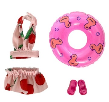 ZESTAW PLAŻOWY DLA LALKI 20-30 cm STRÓJ KĄPIELOWY DMUCHANE KOŁO I KLAPKI