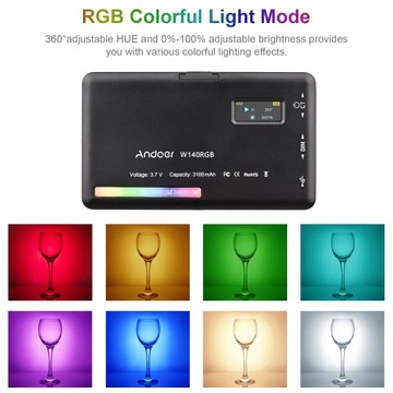 Светодиодная видеолампа Andoer W140 RGB, перезаряжаемая