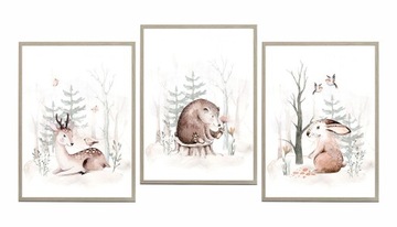 Zestaw 3 plakaty sarenka miś króliczek wzory 50x70