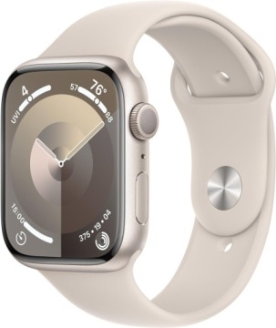 Часы APPLE Watch Series 9 с GPS, 45 мм, алюминиевый корпус Starlight и Starlight Sport
