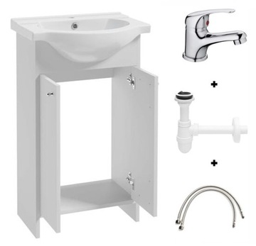 Szafka łazienkowa z umywalką baterią i syfonem 85x50 cm Praktyczny zestaw