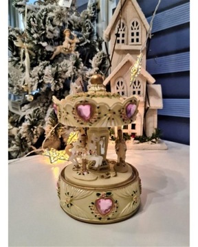 КАРУСЕЛЬ ОРНАМЕНТ С МУЗЫКАЛЬНОЙ ШКАТУЛКОЙ И ЛОШАДЯМИ ПОНИ, модель II