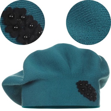 NIEBIESKI BERET KLASYCZNY DAMSKI ELEGANCKI ZIMOWY PRODUKT POLSKI MAJKA