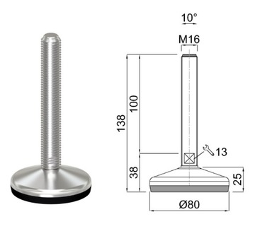 ПОВОРОТНАЯ НОЖКА ДЛЯ INOX MACHINES FI 80 M16x100 A2 НЕРЖАВЕЮЩАЯ НЕРЖАВЕЮЩАЯ НОЖКА ВЫРАВНИВАЮЩАЯ НОЖКА