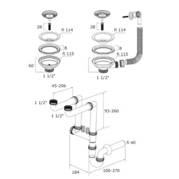 РУЧНОЙ ДВОЙНОЙ НАСТЕННЫЙ СИФОН ДЛЯ МОЙКИ С ВОЗМОЖНОСТЬЮ РЕГУЛИРОВКИ