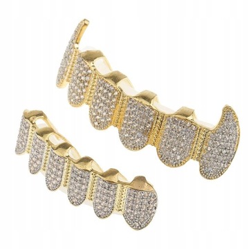 Halloween Crystal CZ Top Fang Bottom Fang Gold