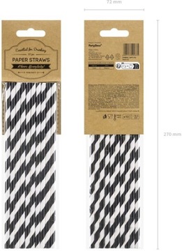 БУМАЖНЫЕ СОЛОМОЧКИ, черные трубочки для питья, 10 шт, пастельные, в полоску