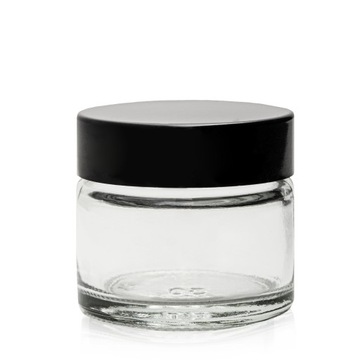SŁOIK SZKLANY BEZBARWNY 30 ML Z CZARNĄ ZAKRĘTKĄ ECOSPA