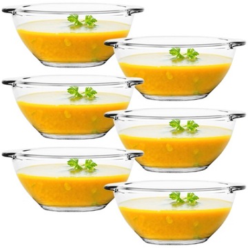 6x BULIONÓWKA MISECZKA SZKLANA Z USZAMI FLACZARKA OWALNA DO ZUPY ROSOŁU 550