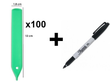 Etykiety zielone do roślin 100 sztuk + marker