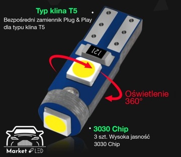 ЛАМПОЧКА R5 T5 3 X POWER LED W1.2W W2W МОЩНЫЙ