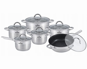 Набор из 4 стальных кастрюль Zilner, кастрюля, сковорода с крышками, 12 предметов, индукция