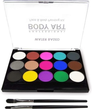 НАБОР КРАСОК ДЛЯ КРАСКИ ДЛЯ ЛИЦА ТЕЛО 15 ЦВЕТОВ + 2 КИСТОЧКИ