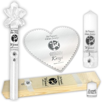 СВЕЧИ И КРЕЩЕННАЯ ОДЕЖДА, НАСТОЛЬНАЯ КОРОБКА + ПОДАРОК