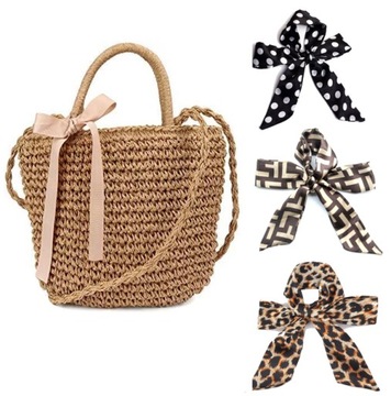 Torebka PLECIONA Koszyk na RAMIĘ RAFFIA+ APASZKA