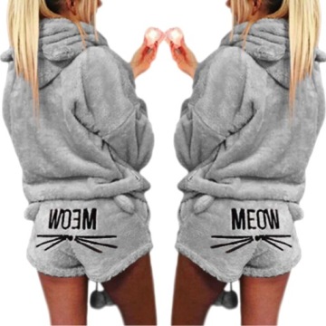 CIEPŁA PLUSZOWA PIŻAMA MEOW KOMPLET BLUZA KOT L/XL