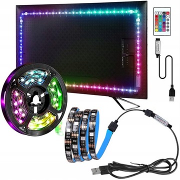 KOLOROWA TAŚMA LEDOWA TV USB RGB PODŚWIETLENIE LED 3M 5V + PILOT LEDY