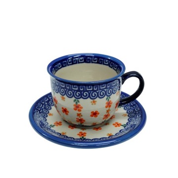 Ceramiczna filiżanka ze spodkiem Bolesławiec