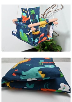 DREWNIANA HUŚTAWKA DLA DZIECI DO DOMU OGRODU KOLOROWA + PODUSZKA REGULOWANA