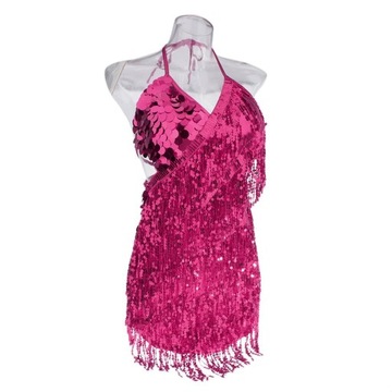 Одежда для латинских танцев Розово-красная юбка для бальных танцев с пайетками