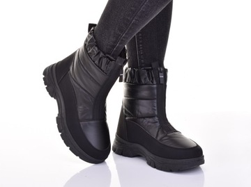 SOLIDNE BUTY DAMSKIE ZIMOWE ŚNIEGOWCE NA MRÓZ ŚNIEG CZARNE