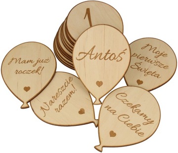 DREWNIANE TABLICZKI KARTY DO ZDJĘĆ DZIECKA BALONIK prezent na pierwszy rok