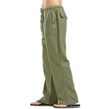 nowy styl Lniane spodnie męskie proste oddychający materiał stylowe w