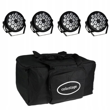 ZESTAW 4x REFLEKTOR COLORSTAGE METAL SILENT PAR LED 18x10 RGBW POKROWIEC